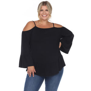 Plus Size Cold Shoulder Ruffle Sleeve Top